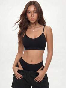 Rina Fox Solid Seamless Bra & Panty Lingerie Set - Black - View 1