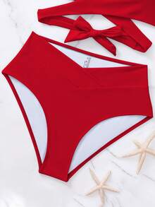 Bikini minimalista de unicolor 2025, ropa de baño de playa de vacaciones de verano - Negro - Ver 11