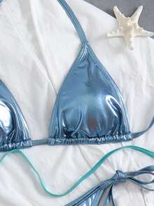 26SS Spring/Summer Laser Blue Gradient Bikini Swimsuit 4 Pieces Set - Blue - View 3
