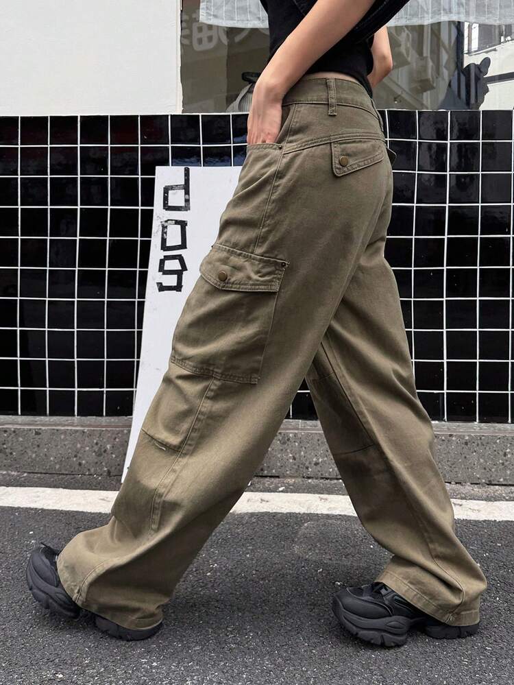 Solid Color Loose Cargo Pants Casual Street Style Summer Women's Jeans