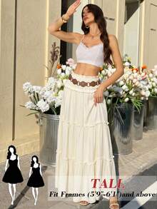 SHEIN Tall Falda larga de varias capas tipo pastel de cintura baja para mujer, falda blanca para mujer, pantalones cortos de verano para mujer, falda de vacaciones de playa casual, para mujeres altas - Albaricoque - View 3