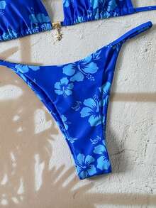 Swim Vcay 女士热带印花两件式比基尼套装，休闲度假 - 彩色 - 查看 3