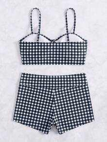 Swim Vcay Vacation Beach Plaid Bikini Set - Multicolor - View 4