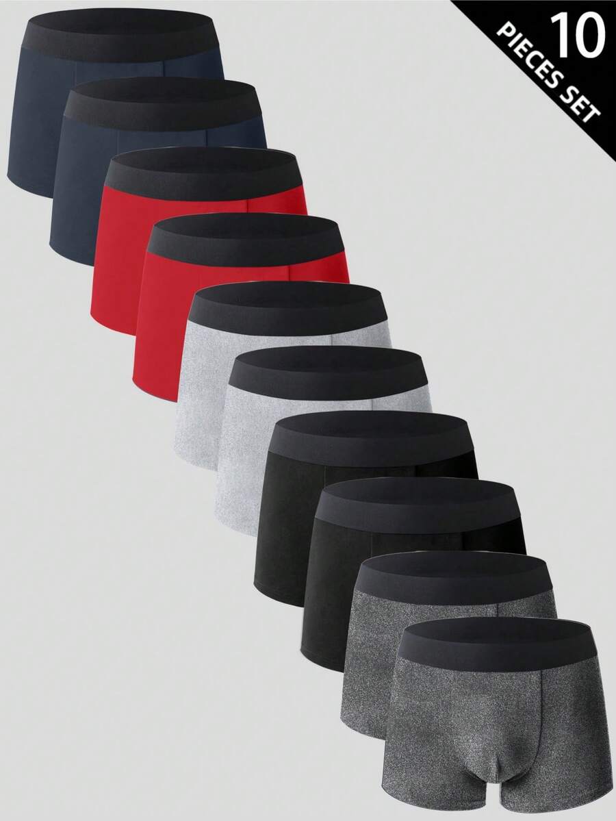SHEIN 10pcs/Pack Men's Contrast Color Elastic Waistband Seamless Briefs - Multicolor - View 1