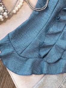 GlowEve CURVE Plus Size Solid Color Denim Effect Tube Top & Shorts 2-Piece Set - Blue - View 4