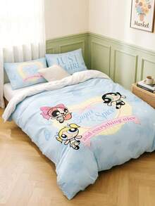 THE POWERPUFF GIRLS X Joivida 2/3件組 100%聚酯纖維 奶油般柔軟舒適透氣面料，全夜舒適寢具（被套 + 1/2個枕套，不含被芯），四季通用現代聚酯纖維寢具系列 - 彩色 - 查看 6