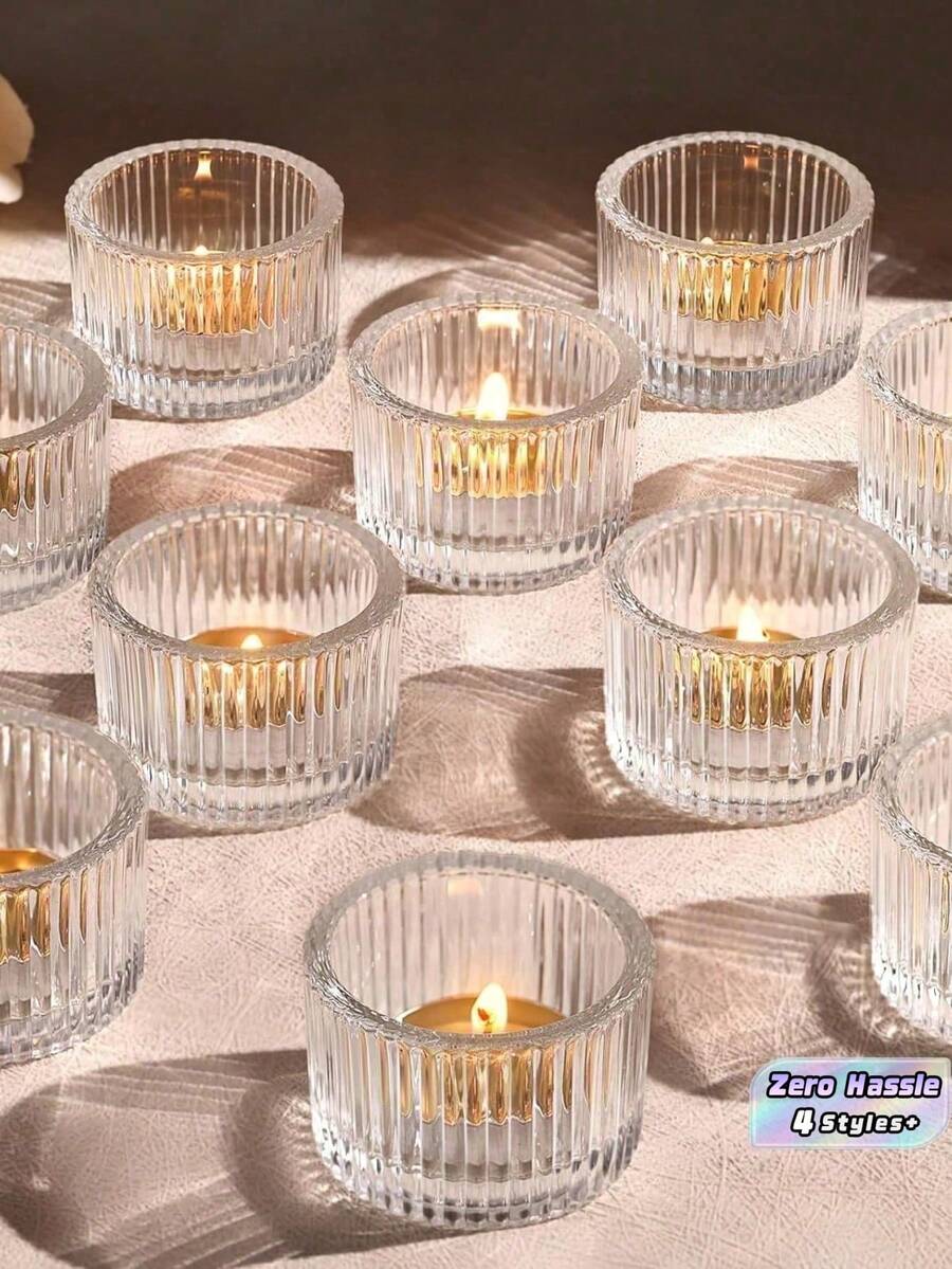 4 Packs Clear Glass Votive Candle Holders, Vintage Candle Holder For Floating Candle, Tealight Candle Holder For Table Centerpieces Home Bridal Shower Birthday Christmas Wedding Party Table Decoration, Gifts - multicolor - View 1