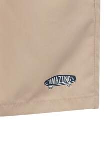 Palasendo Men Letter Graphic Drawstring Waist Swim Trunks - Khaki - View 6