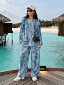 Solavon Women Two Pieces Outfits For Daily Wear Vacation - Blue - View 4
