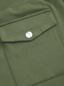 SHEIN LUNE Plus Size High Waist Fold-Over Cargo Running Shorts With Pockets, Tummy Control & Butt Lifting - Green - View 5