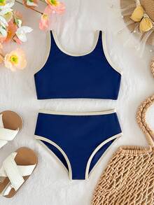 SHEIN Infant & Baby GirlColorblock Minimalist Casual Swimsuit - Blue - View 2