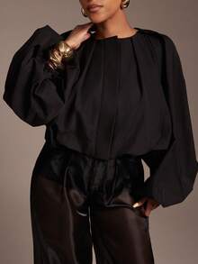 Vixey Lightweight Woven Statement Sleeve Jacket - Black - View 3