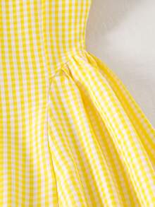 Vestido largo de princesa para niñas, estilo dulce y elegante, con lazo 3D, amarillo, suave y amigable con la piel, sin mangas, cuello cuadrado, cintura ceñida, para fiesta de cumpleaños, boda, temporada de actuaciones, ocasiones especiales y vacaciones, primavera-verano, nuevo - Amarillo - Ver 4
