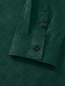 Manfinity Mode Men's Luxury Long Sleeve Shirt,Dark Green Autumn Smart Casual Office Dress Shirt,Solid Color Stand-Up Collar Business Formal Shirt For Wedding,Party - Dark Green - View 5