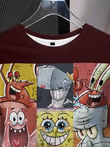 SpongeBob SquarePants | SHEIN 女款夏季休閒卡通印花T恤 - 白色 - 查看 4