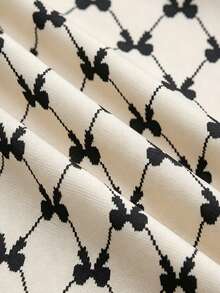 Weeklong Plus Size Faux Linen Contrast Color Bow Pattern Shirt - Black and White - View 5