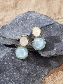 Opalesca 1pair Geometric Resin & Rhinestone Earrings - Baby Blue - View 3