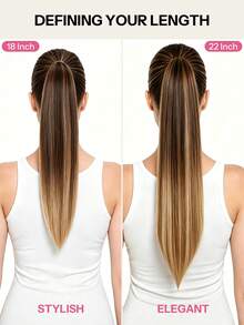 Pony Tails Real Hair Extension Straight Ponytail Extension Human Hair Ombre Medium Brown To Strawberry Blonde Mix Medium Brown Hair Extensions Invisible Wrap Around Ponytail Human Hair For Women Daily Work - STP4/27/4 - View 5
