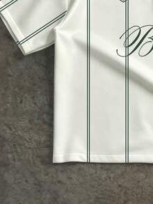 Manfinity ZONE917 Men's Casual Sports Daily Commute College Style Letter & Stripe Print Short Sleeve Polo Shirt, Summer - Green - View 4