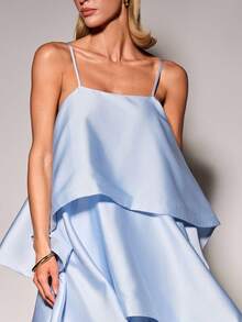 COSMINA Women's Elegant Tailored Long Train Cake Dress Beach Day Party Cocktail Date Vacation Wedding Season Formal Dress Light Blue Summer - Blue - View 6