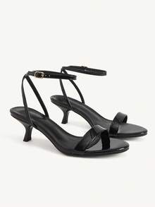 CUCCOO CHICEST 女款夏季/夏季新款尖頭細帶設計細高跟涼鞋，優雅皮革一腳蹬鞋，適合日常、通勤、約會、下午茶、夏季穿搭、夏季鞋款、婚禮鞋、新娘鞋 - 黑色 - 查看 1
