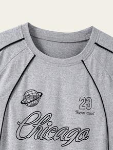 SHEIN Teen Boys Crew Neck Casual Letter Print T-Shirt And Sweatpants Set - Grey - View 3