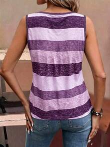 EMERY ROSE Holiday Casual Color Block Striped Tank Top Graphic Tees Women Tops - Purple - View 2