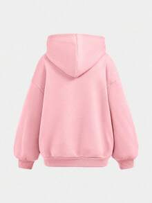 SHEIN Girlism 青少年女孩深灰色/休閒/連帽運動衫/口袋/十字架/百搭/長袖套頭衫/英文標語寬鬆長袖運動衫，百搭，日常，多功能，適合各種運動場合，返校季，學院風 - 粉色 - 查看 2