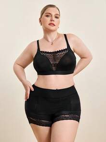 Hourtrue 1pc Seamless High Waist Shaping Panties, Plus Size Women Summer Lace Tummy Control Butt Lifting Shapewear - Black - View 10