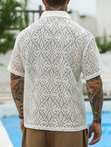 Manfinity Homme 男士休闲复古度假宽松短袖Polo衫，日常出行和度假必备单品 - 白色 - 查看 2