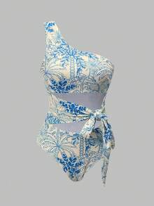 Swim Oasis 26SS 春夏印花單肩鏤空繫帶精緻優雅連身泳衣附裙 - 彩色 - 查看 10