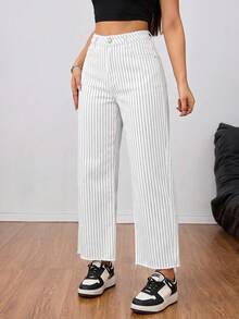 SHEIN Tall 女款極簡線條設計休閒牛仔褲，適合高個女性 - 黑與白 - 查看 6
