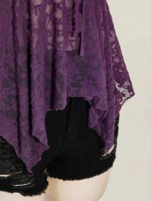 SHEIN ICON Plus Size Women's Lace Lace-Up Ruffle Sexy Versatile Date Night Out Cami Top - Purple - View 8