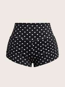 SHEIN EZwear 大码女式夏季休闲度假波点印花褶皱修身短裤 - 黑色 - 查看 2