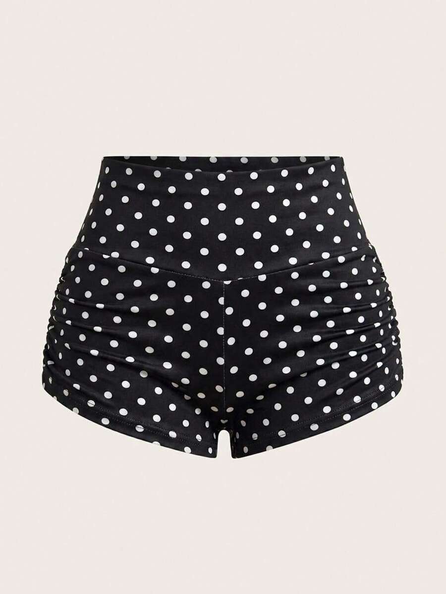 SHEIN EZwear 大码女式夏季休闲度假波点印花褶皱修身短裤