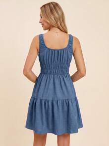 Coeurva Gaun Mini Tenun Warna Polos untuk Wanita, Cocok untuk Liburan - Biru - View 5