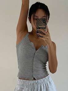 Dazy Designer Women Lace Patchwork Tie Front Slim Fit Camisole Top Going Out Tops Summer - Light Grey - View 15