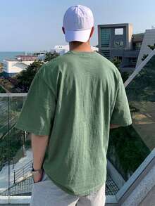 DAZY 夏季字母印花圓領軍綠色男士T恤 - 軍綠色 - 查看 2