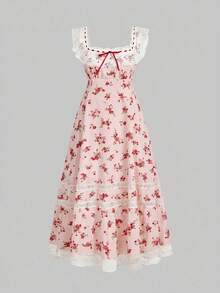 Sweetness Sweet Romantic Red Ditsy Floral Long Dress For Women - Baby Pink - View 6