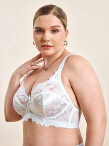 Hourtrue Plus Size Women Fashion Lace Patchwork Underwire Bra - White - View 5
