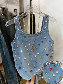 Resyla Tank Top Wanita Motif Efek Denim Serbaguna untuk Bepergian dan Beraktivitas di Luar Ruangan - MultiWarna - View 3