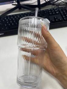 1个带盖吸管的耐热玻璃咖啡杯 - 防漏便携热饮杯，适合办公室和户外旅行，时尚吸管杯，简约带盖咖啡杯，透明玻璃吸管杯，办公咖啡杯，带盖吸管玻璃咖啡杯，带盖吸管杯，带吸管咖啡杯，带盖吸管饮料杯，返校季必备 - 透明 - 查看 18