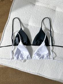 Swim Vcay Summer Beach Solid Color Triangle Bikini Top, 2pcs - Multicolor - View 2