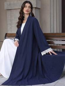 Al Najma Women's Lace Patchwork Casual Abaya For Gatherings And Outings - Royal Blue - View 3