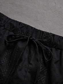 GlowEve Solid Color Drawstring Waist Ruffle Hem Casual Everyday Shorts, Spring/Summer - Black - View 3
