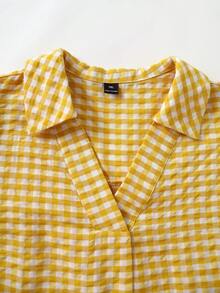 Rusticease Plus Size Summer Casual Plaid Petal Sleeve Dress - Light Yellow - View 3