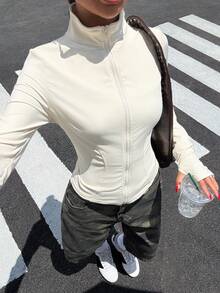 Muchica Chaqueta de manga larga de punto ajustada con protección solar para mujer en otoño/invierno en color albaricoque - Albaricoque - Ver 4
