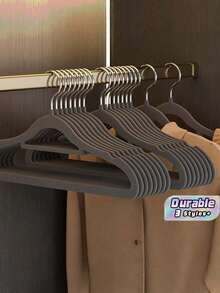 10 Sets Of New Flocking Coat Rack Sets, Home Wardrobe Classification Coat Racks, Anti-Slip And Non-Traceless Two-In-One Coat Rack Brackets For Wardrobes, With Brackets For Hanging Tops, Skirts Or Pants, Saving Space, The Plush Surface Effectively Protects Clothes From Slipping, Strong Load-Bearing Capacity, Suitable For Classifying Clothes In Family Bedrooms, And Can Also Be Used For Drying Clothes. - Multicolor - View 1