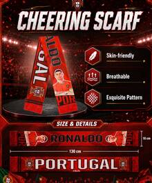 juxingdongli Khăn quàng cổ cổ động viên bóng đá Bồ Đào Nha in hình Ronaldo số 7, khăn quàng cổ đội bóng dành cho nam và nữ, phụ kiện cổ vũ trận đấu tại sân vận động, khăn quàng dài dệt kim mềm mại, quà tặng ngày thi đấu mùa đông cho người hâm mộ. - Nhiều màu - Xem 2