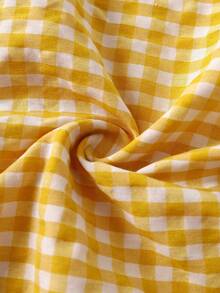 Rusticease Plus Size Summer Casual Plaid Petal Sleeve Dress - Light Yellow - View 6